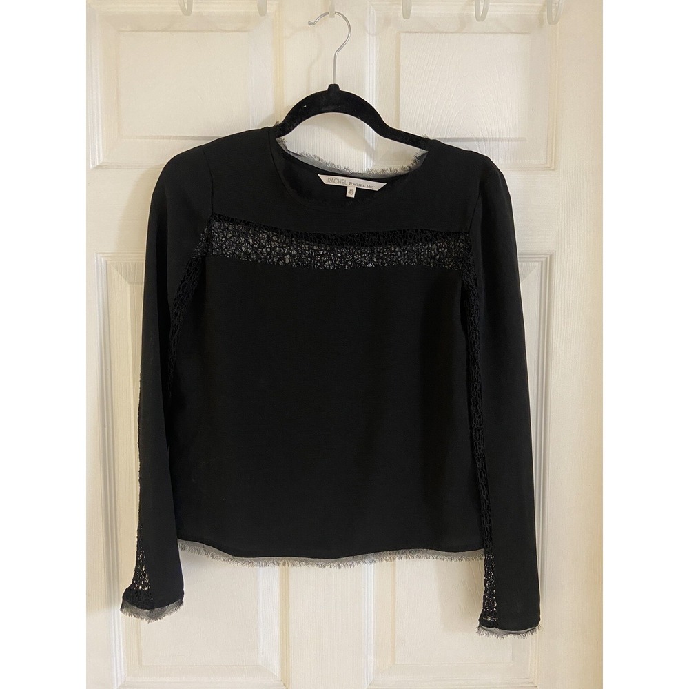 Rachel Roy Black Lace Panel Chiffon Blouse Sz XS Whimsigoth‎ Fairy